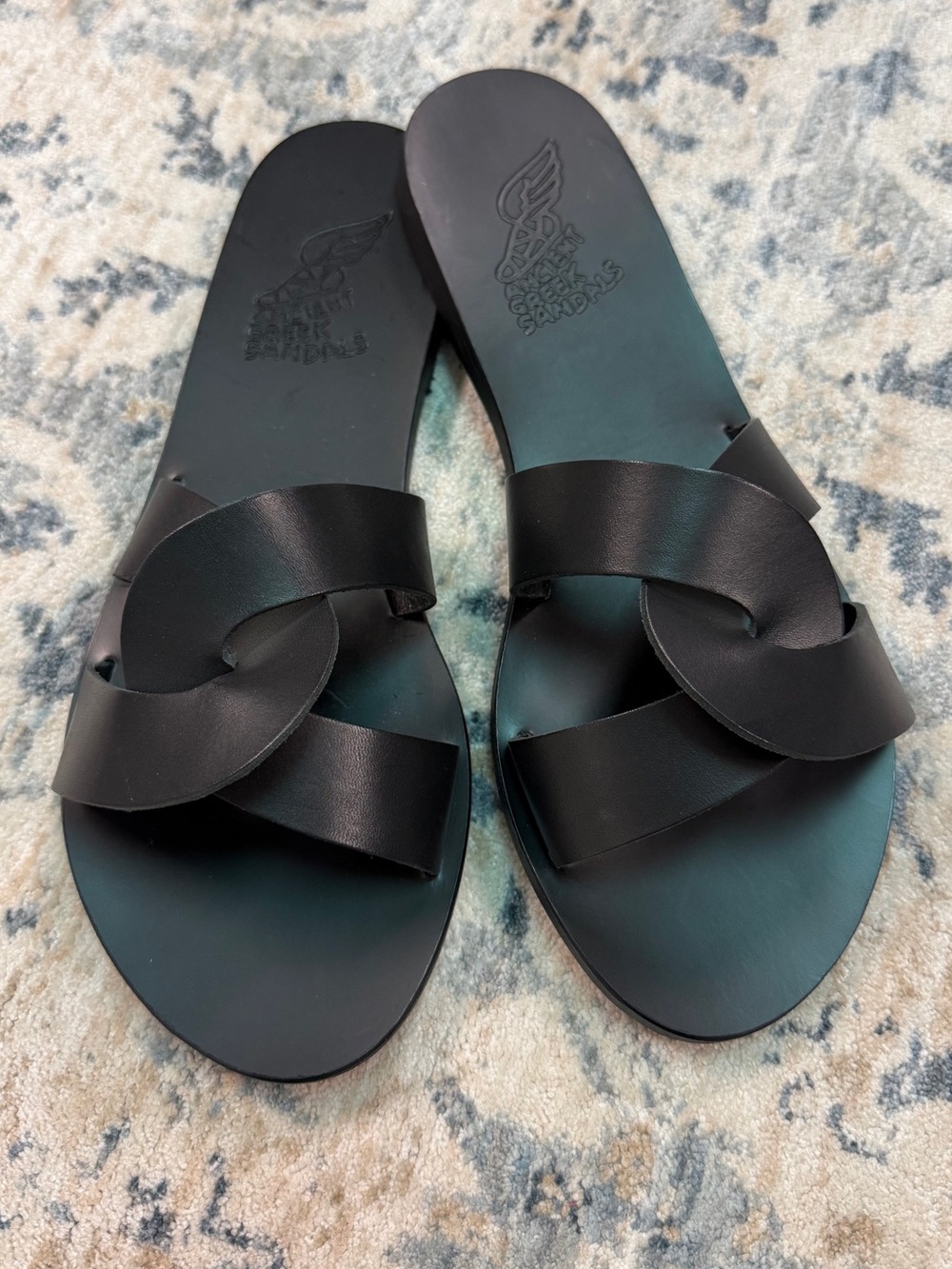 Ancient Greek Sandals Desmos cutout black leather slides 40